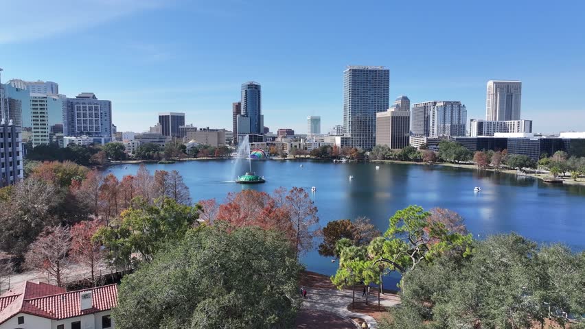 Orlando Skyline At Orlando In Florida United States. Downtown Cityscape. Corporate Buildings Background. Orlando At Florida United States. High Rise Buildings. Business District.