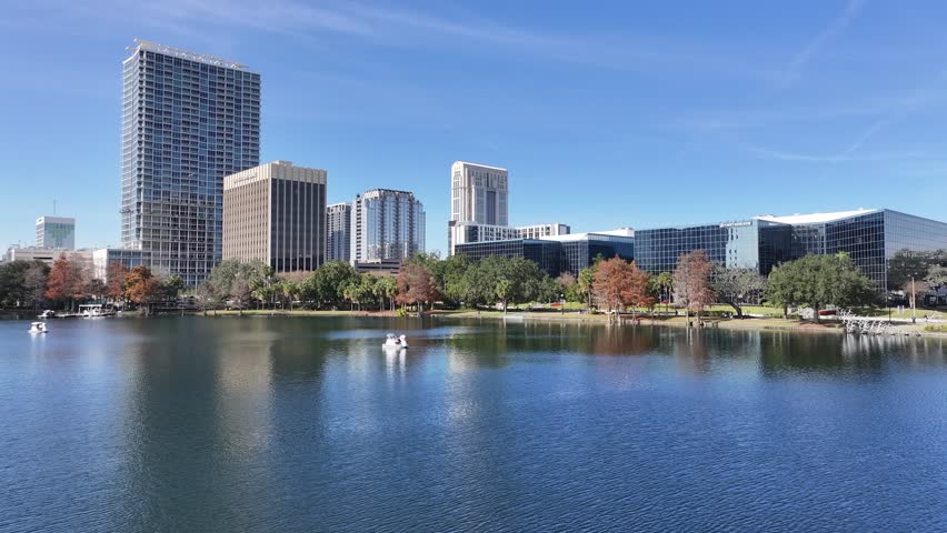 Orlando, Florida, United States - 1.28.2025 - Eola Park At Orlando In Florida United States. Sunny Day Stunning Landscape. Orlando United States