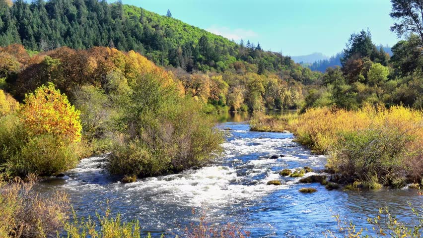 autumn landscape scenic South Umpqua river near Myrtle Creek, Oregon