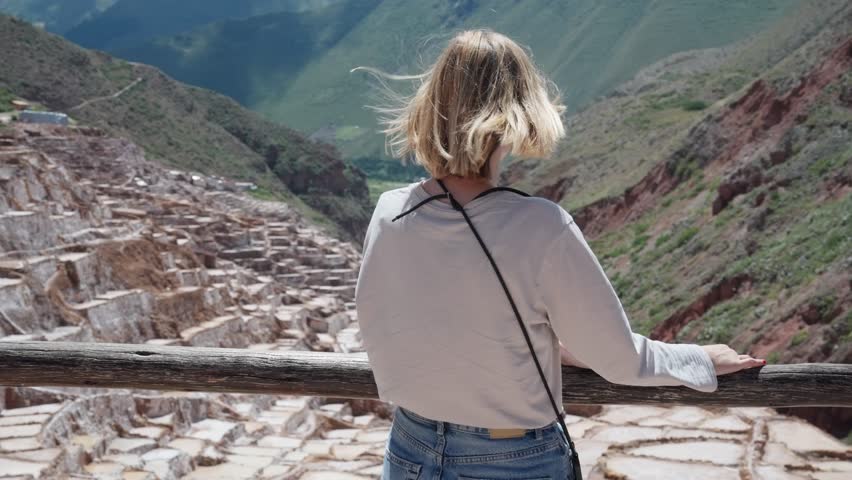 Tourist in salineras in Cusco Peru 