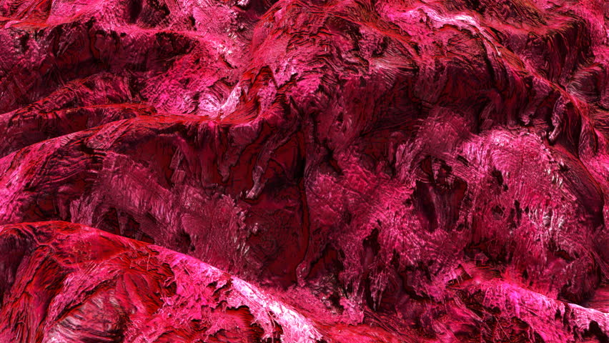Rugged pink terrain-like surface with a glossy, gooey and uneven texture
