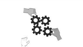 Collaborative effort teamwork cogs doodle outline animation. Problem solving 4K video motion graphic. Four diverse hands turning interlocked gears animated sketch 2D concept isolated on white - Powered by Shutterstock - Get 15% off with code: PIKWIZARD15