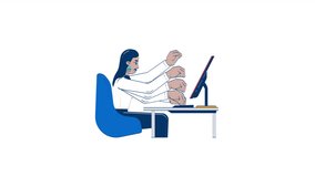 Overwhelmed professional woman multitasking at desk 2D character doodle animation. Multiple arms typing computer keyboard cartoon 4K video drawing. Employee animated person on white background - Powered by Shutterstock - Get 15% off with code: PIKWIZARD15