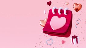 Valentines Day looping video for greetings with floating calendar, hearts, festive stuff and copy space on a pink background and copy space in 3D animation - Powered by Shutterstock - Get 15% off with code: PIKWIZARD15