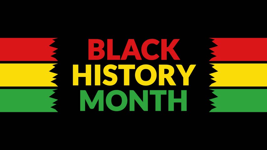 Black History Month In and Out text from split line animation on a black background. Which is observed every year in February to celebrate and wish Black History Month.