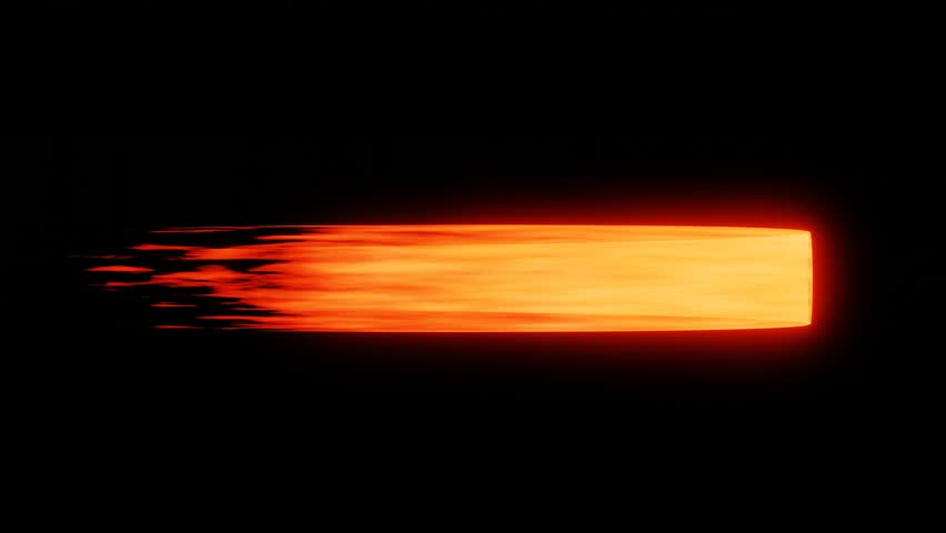narrow long orange red flame on black background. 3d render animation
