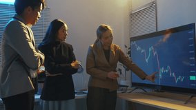 Asian businesswomen analyzing and discussing financial data displayed on a monitor, pointing at the charts and expressing concern and disappointment due to a negative trend - Powered by Shutterstock - Get 15% off with code: PIKWIZARD15