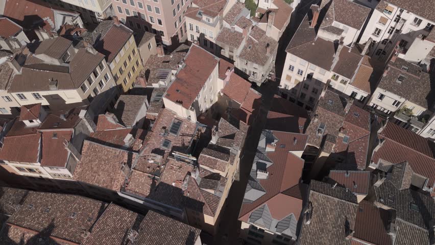 Lyon, France. Aerial top view of the roofs of buildings in Lyon