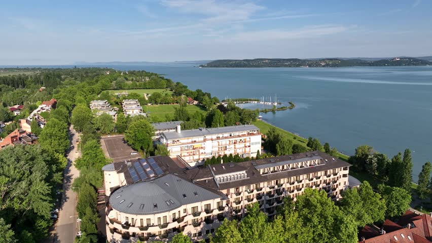 Aerial view of the Zamardi recreation area on Lake Balaton in Hungary