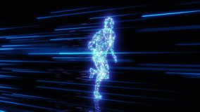 Abstract Blue Digital Man Running Fast Through Light Trails Seamless. Electric Human Hologram Speed Motion in Virtual Reality Looped 3d Animation. Big Data Information Technology Concept 4k. - Powered by Shutterstock - Get 15% off with code: PIKWIZARD15