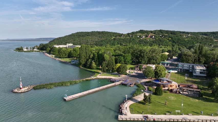 Aerial view of the harbor in Tihany, Balaton. Hungary