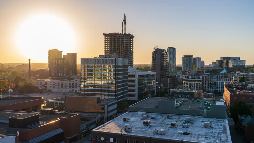 Kitchener, Ontario, Canada downtown city skyline at golden hour.