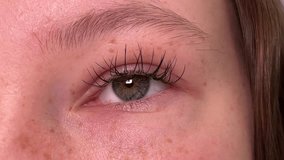 close-up of hazel eyes green-brown looking down sad eyes woman freckles brown hair eyelashes - Powered by Shutterstock - Get 15% off with code: PIKWIZARD15