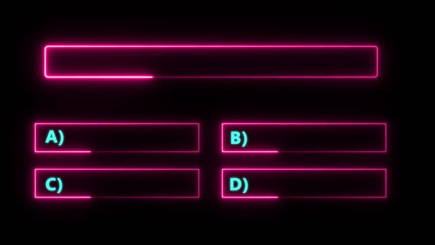 Quiz Neon Line Animation with option selection on black background ,Quiz template challenge with option selection, quiz game animation. Quiz Neon Line Animation with option selection.