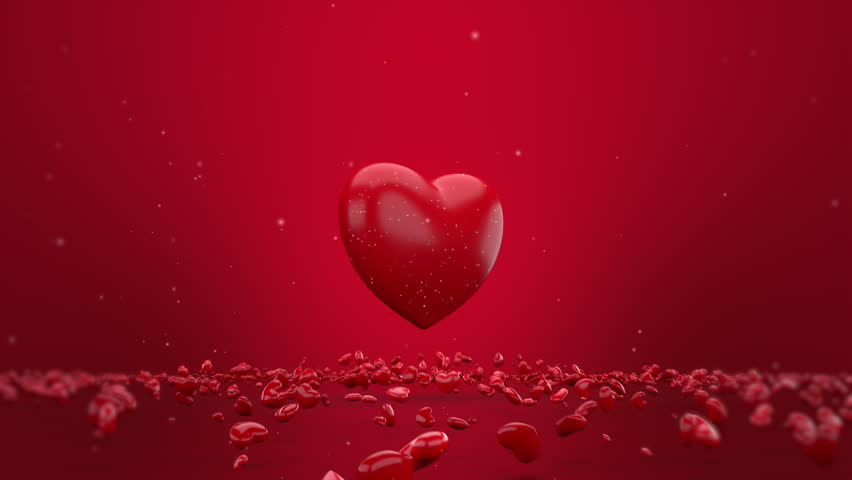 Happy Valentine's Day message with falling 3D cutesy redheart to celebrate.