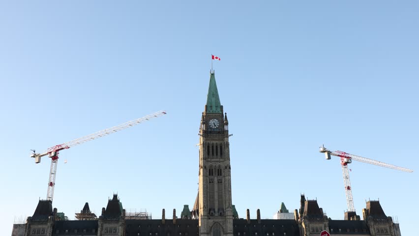Canadian Parliament building under restoration in Ottawa downtown in Canada