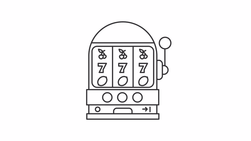 Animated retro slot machine icon. Playing game of chance line animation. Winning prize in casino facility. Black illustration on white background. HD video with alpha channel. Motion graphic