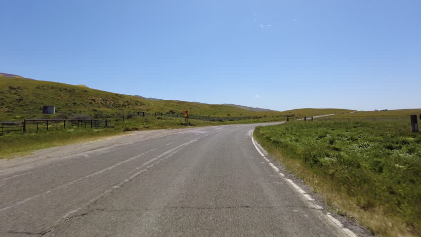 Carrizo Plain Highway 58 East Highway 03 Front View Driving Plates Super Bloom California USA