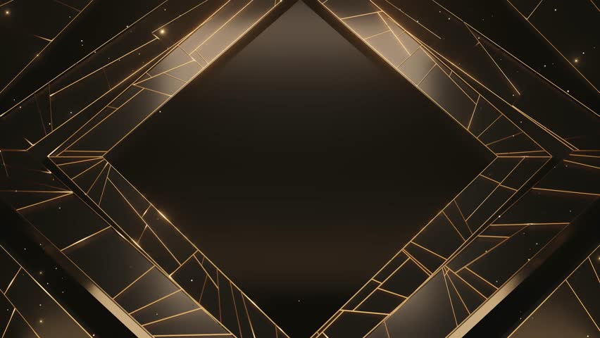 A luxurious background featuring a glowing gold rectangular frame with geometric lines on a dark surface, providing elegant space for text or design elements.