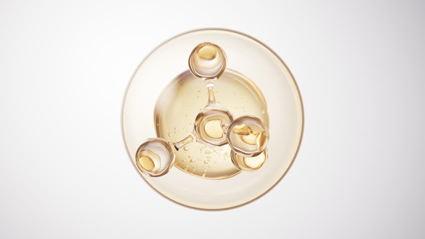 Biological golden molecule with bubble background, 3d rendering.