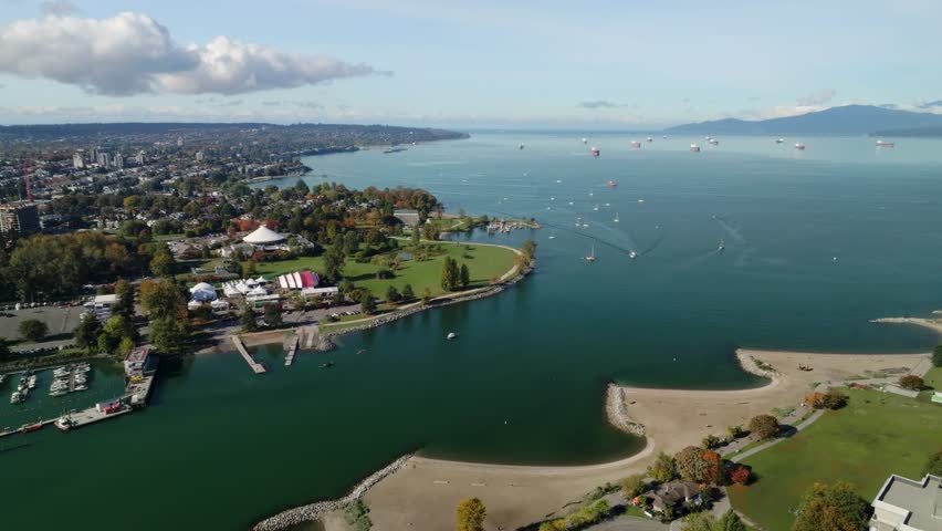 False Creek Between Sunset Beach And Vanier Park In Vancouver, BC, Canada. aerial shot