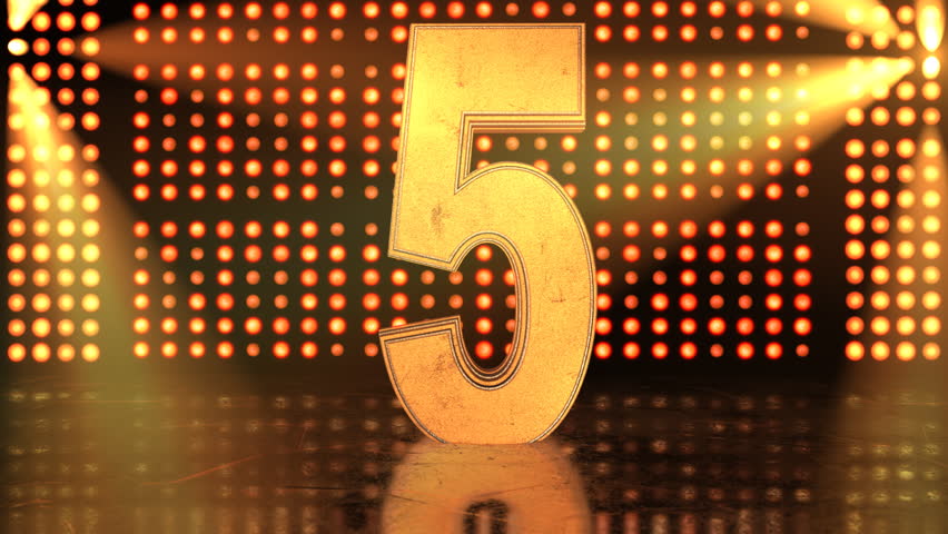 3D rendering of Number 5 (five) with flashing strobe lights in the background, ideal for countdowns
