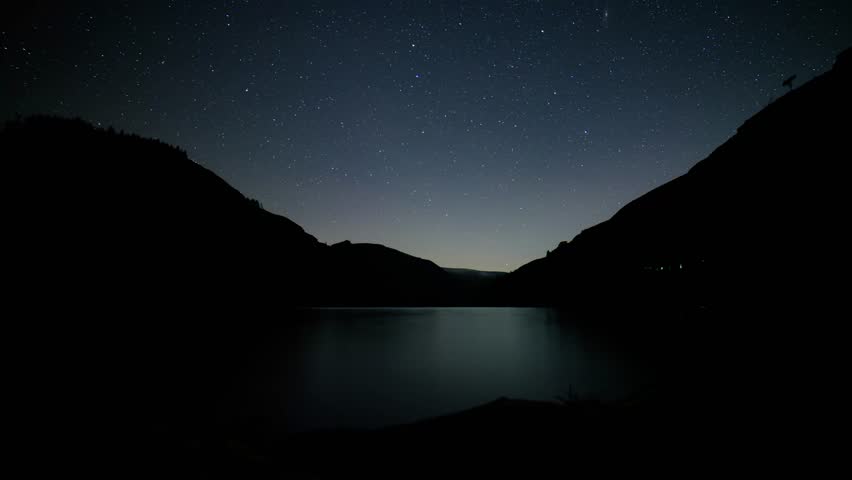 Ireland timelapse, beautiful night sky landscape taken in Glendalough, Wicklow Mountains.