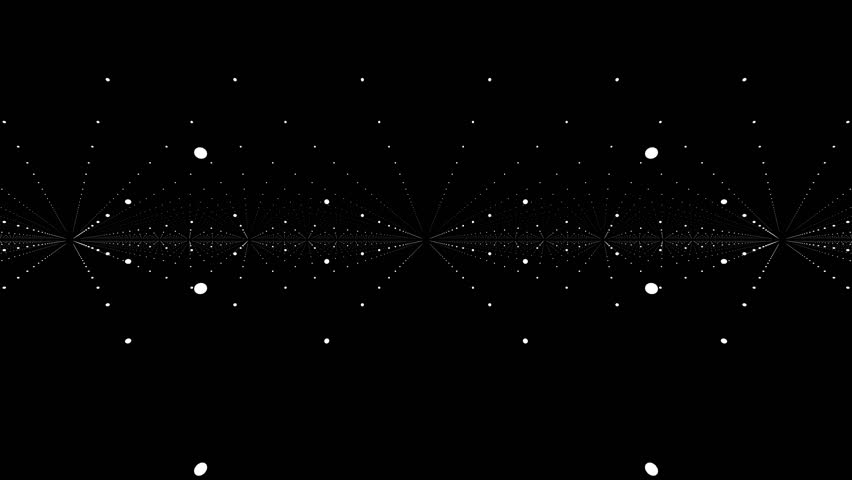 minimalist grid with dots in cyberspace in parallax motion, black and white background with 3d abstract organized space