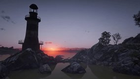 3D. USA. Rhode Island. Clasic Lighthouse in Sunset - Powered by Shutterstock - Get 15% off with code: PIKWIZARD15