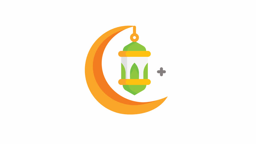 Crescent moon and green lantern together in the night sky, ideal for Islamic design or Ramadan themed projects.
