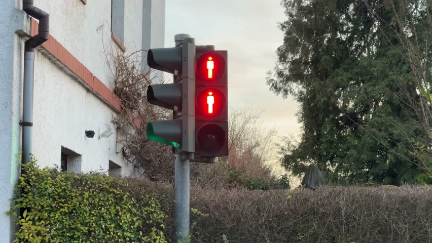 Pedestrian traffic light showing green and red man, changing from walk to don't walk.  Perfect for road safety projects. (Ultra HD)