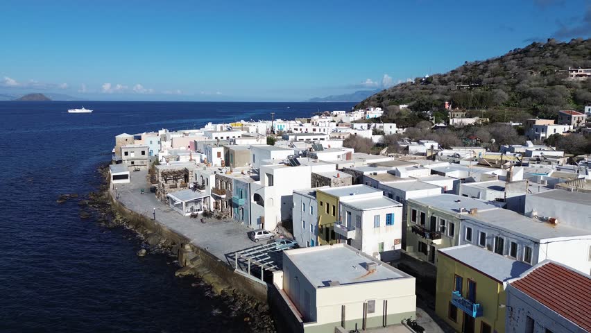 Mandraki, Island Nisyros, Greece - January 10th, 2025 - drone footage of the main island