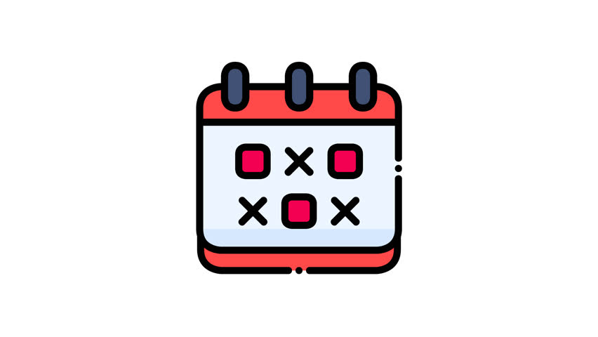 Animated red calendar page showing Xs and Os for scheduling choices. Suitable for planning, organizing, time management, and decisionmaking concepts.