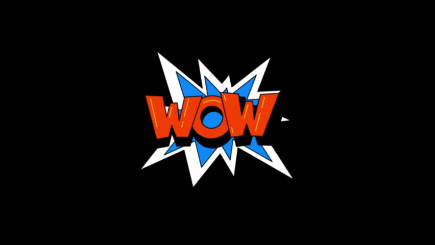 Comic Title Animation featuring wow text animated on transparent background