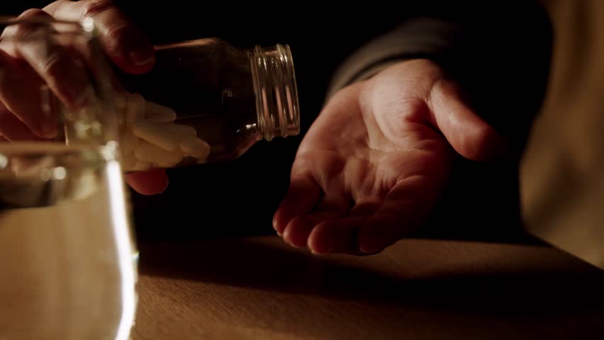 Pills and vitamins macro, Close up view of womans hands holding plenty of different drugs. Painkillers and antibiotics. Healthcare and medicine concept