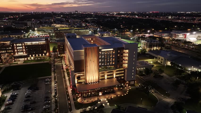Tampa Skyline At Tampa Florida United States. Aerial View Of A Bustling Downtown Cityscape With Modern Buildings. Sunset Sky Background Downtown Cityscape. Sunset Outdoor Downtown . Tampa Florida.