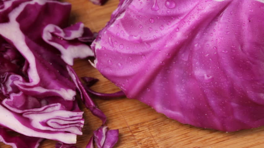 Slicing a red cabbage, shot in HD video