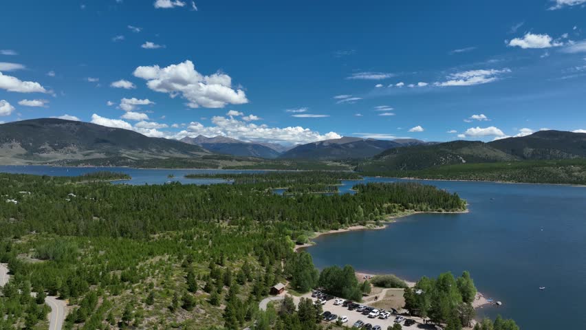 Colorado Rockies Frisco Dillon Reservoir Mountains Summer Sunny Drone Aerial 4K