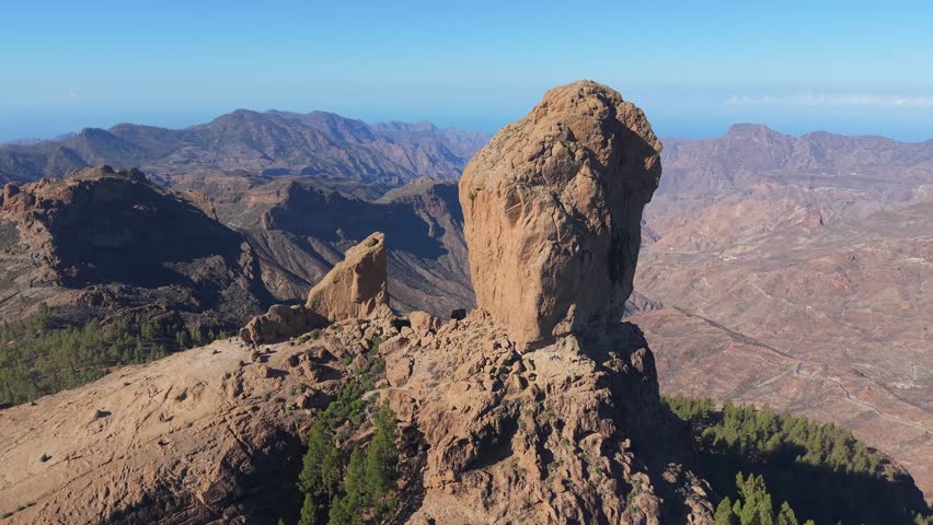 Cinematic Aerial Views of Roque Nublo in Gran Canaria, Canary Islands, Spain