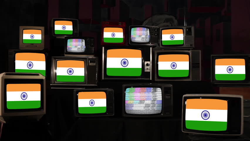 Stacked Retro Televisions Broadcasting the Flag of India - 4K