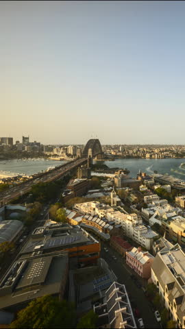 Sunset day to night scene at Sydney city. Zoom in