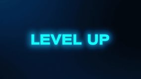 Video animation of level up title animation in neon blue on a dark background - seamless loop. Suitable for gaming.  - Powered by Shutterstock - Get 15% off with code: PIKWIZARD15
