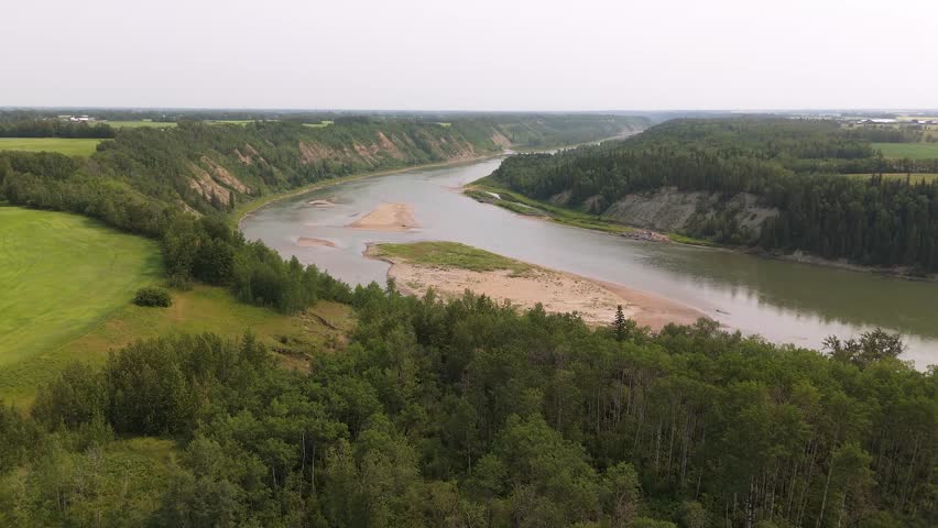 Aerial View Of Saskatchewan River In Alberta Country Side