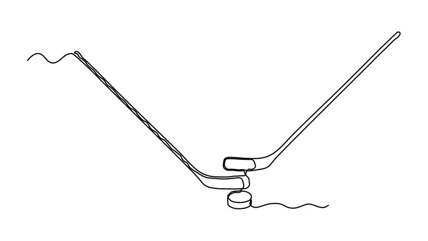 Abstract hockey stick with puck, Self drawing animation one continuous line draw, logo
