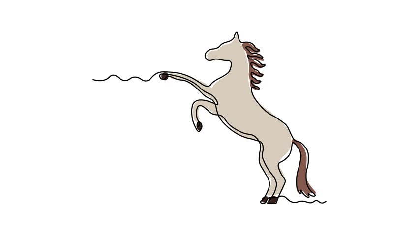 abstract horse stands on its hind legs, Self drawing animation one continuous line draw, logo