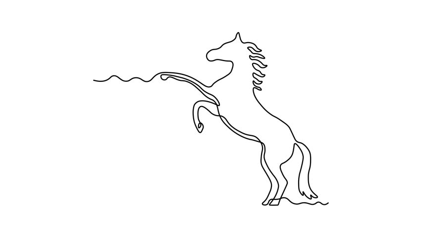 abstract horse stands on its hind legs, Self drawing animation one continuous line draw, logo