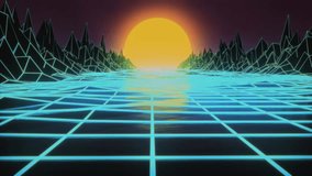 Futuristic neon sunset over a glowing grid landscape, embodying retro-futuristic aesthetics and nostalgia - Powered by Shutterstock - Get 15% off with code: PIKWIZARD15