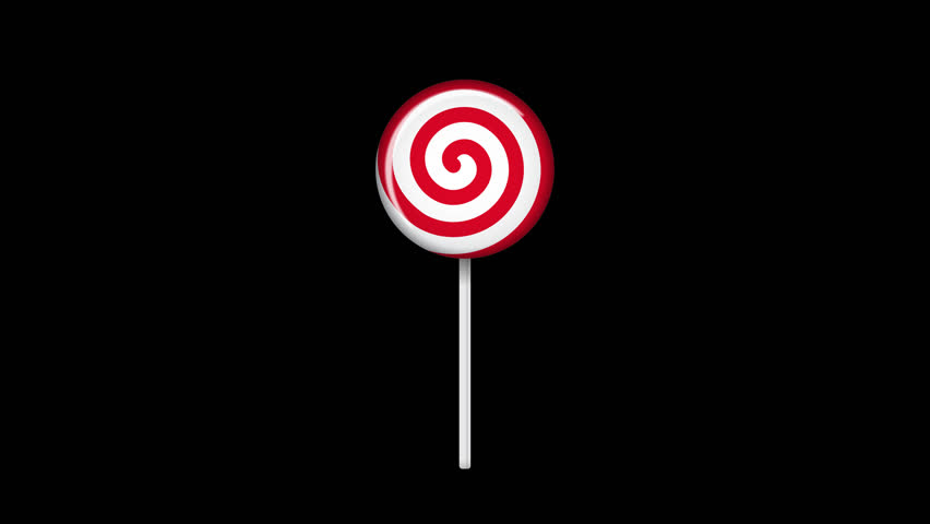 Lollipop on stick animation. Sweet candy animation. Animation for new years day, winter holiday, dessert, new years event. Transparent background with alpha channel