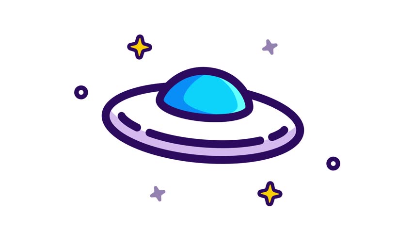 Ufo Space Ship Icon Vector Cartoon Animation on White Background. Full HD 4K Resolution