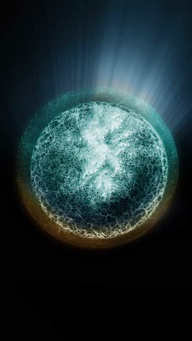 Abstraction of cosmic energy. Neon sphere filled with mobile plasma energy emits light, creating a unique atmosphere of space.

